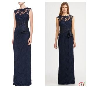 Teri Jon by Rickie Freeman Navy Lace Mother of the Bride Embelished Gown size 6